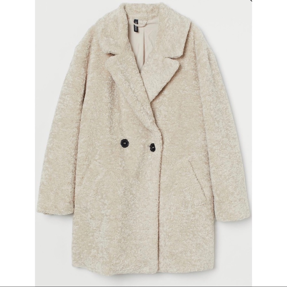 H&M Teddy bear coat beige NWT Large